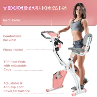 HOMCOM 2-in-1 Folding Exercise Bike with 8-Level Magnetic Resistance, Arm Resistance Band, Pulse Sensor, Pink(m-9)