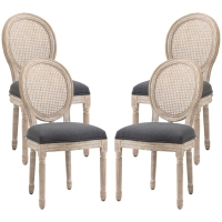 HOMCOM Lot de 4 chaises de Salle à Manger - Chaise de Salon médaillon Style Louis XVI - Bois Massif sculpté, patiné