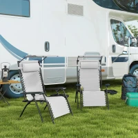 Outsunny 2 Piece Foldable Reclining Garden Chair with Headrest, Zero Gravity Deck Sun Lounger Seat Chair with Footrest, Armrest, Cup Holder & Canopy Shade, White(m-10)