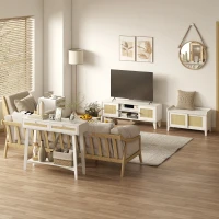 HOMCOM Banco Sapateira com 2 Portas de Vime Estilo Boémio Carga Máxima 130 kg para Corredor Entrada 80x35x45 cm Branco e Bege(m-7)