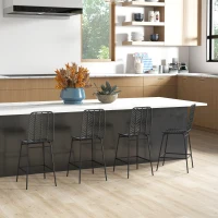 HOMCOM Lot de 4 tabourets de bar design bohème hauteur 66 cm avec repose-pieds métal et rotin PE - noir(m-7)