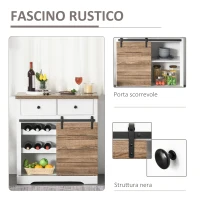 HOMCOM Mobile da Cucina Rustico con 2 Cassetti, Ripiani Aperti e Portabottiglie, in Legno e Metallo, 80x39x86 cm(m-5)