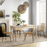 HOMCOM Lot de 4 chaises de salle à manger design bohème en résine tressée et piètement métal 44 x 58 x 85 cm jaune(m-4)