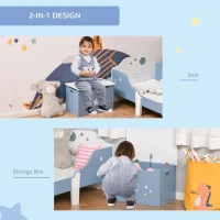 HOMCOM Kids Wooden Toy Box Children Storage Chest Organiser Side Handle Safety Hinge Play Room Furniture Blue(m-9)