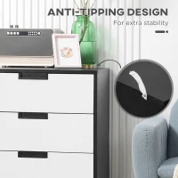 HOMCOM Bedroom Furniture Set, Wardrobe with Hanging Rod, 4 Drawer Chest of Drawers, 2 Bedside Tables with Storage, White and Black(m-9)