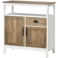 HOMCOM Aparador Sala de Estar com 2 Portas Gaveta e Prateleira Ajustável para Sala de Jantar Cozinha Dormitório 76,6x35x81,5 cm Branco e Madeira Envelhecida(m-11)