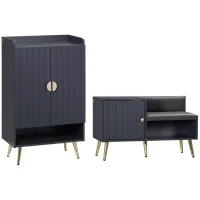 HOMCOM Entryway Furniture Set for 19 Pairs of Shoes, Hallway Shoe Cabinet with Adjustable Shelves, Shoe Storage Bench with Steel Legs, Grey(m-1)