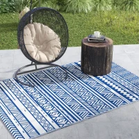Outsunny Covor pentru Exterior 182x274 cm Reversibil, Covor Pliabil din Polipropilen 310 g/m² Albastru si Alb(m-2)