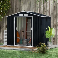 Outsunny Abrigo de Jardim 213x130x185cm Abrigo de Jardim Metálico de Exterior com 2 Portas Deslizantes e 4 Janelas Cinza Escuro(m-2)
