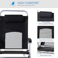 Outsunny Folding Camping Chair, Patio Armchair, 3-Position Adjustable Recliner Reclining Seat with Pillow for Outdoor Garden - Black(m-4)