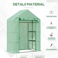 Outsunny Sera de Gradina din Otel si Plastic PE cu 4 Rafturi, Franghii si Tarusi  Inclusi, 141x72x191 cm, Verde(m-4)