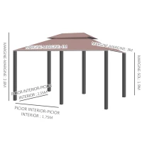 Outsunny Foisor din Otel cu Acoperis Dublu si Perdele Impermeabile culoare kaki 4 x 3 m(m-3)