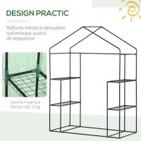 Outsunny Sera de Gradina din Otel si Plastic PE cu 4 Rafturi, Franghii si Tarusi  Inclusi, 141x72x191 cm, Verde(m-7)