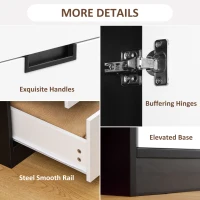 HOMCOM Bedroom Furniture Set, Wardrobe with Hanging Rod, 4 Drawer Chest of Drawers, 2 Bedside Tables with Storage, White and Black(m-5)