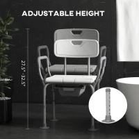 HOMCOM Scaun de Dus 3 in 1 cu Spatar si Brate, Toaleta langa Pat cu Inaltime Reglabila, Scaun de Toaleta Ridicat cu Placuta de Picior  pentru Seniori, Femei Insarcinate, Persoane cu Dizabilitati, Alb(m-5)