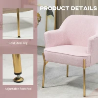 HOMCOM Accent Chair, Living Room Armchair, Vanity Chair with Gold Plating Metal Legs and Soft Padded Seat for Bedroom and Café, Set of 2, Pink(m-5)