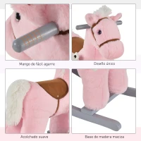 HOMCOM Caballito Balancín con Felpa con Osito de Peluche para Niños 18-36 Meses Caballo Mecedora Sonidos de Relincho y Galope Base de Madera Asiento 35 cm Carga 30 kg 65x26x55 cm Rosa(m-6)