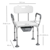 HOMCOM Scaun de Dus 3 in 1 cu Spatar si Brate, Toaleta langa Pat cu Inaltime Reglabila, Scaun de Toaleta Ridicat cu Placuta de Picior  pentru Seniori, Femei Insarcinate, Persoane cu Dizabilitati, Alb(m-3)