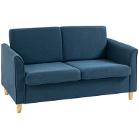 HOMCOM Compact Loveseat Sofa, Modern 2 Seater Sofa for Living Room with Wood Legs and Armrests, Blue(m-1)