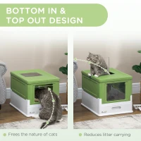 PawHut Hooded Cat Litter Box, Portable Pet Toilet, with Scoop, Front Entry - Light Green(m-5)