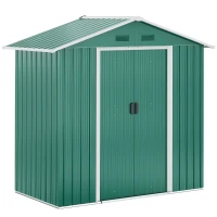Outsunny Caseta de Jardín 2,2 m² 194x110x184 cm Cobertizo de Acero Galvanizado para Almacenamiento de Herramientas con Puerta Corrediza y 4 Ventanas para Terraza Exterior Verde(m-10)