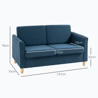 HOMCOM Compact Loveseat Sofa, Modern 2 Seater Sofa for Living Room with Wood Legs and Armrests, Blue(m-3)