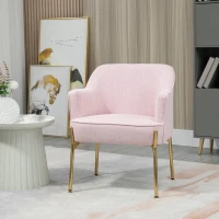 HOMCOM Accent Chair, Living Room Armchair, Vanity Chair with Gold Plating Metal Legs and Soft Padded Seat for Bedroom and Café, Set of 2, Pink(m-10)