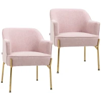 HOMCOM Accent Chair, Living Room Armchair, Vanity Chair with Gold Plating Metal Legs and Soft Padded Seat for Bedroom and Café, Set of 2, Pink(m-11)