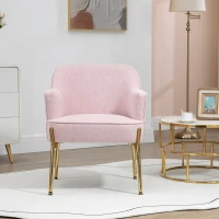 HOMCOM Accent Chair, Living Room Armchair, Vanity Chair with Gold Plating Metal Legs and Soft Padded Seat for Bedroom and Café, Set of 2, Pink(m-6)