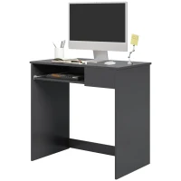 HOMCOM Compact Computer Desk with Keyboard Tray and Drawer, Study Desk, Writing Desk for Home Office, Grey(m-11)