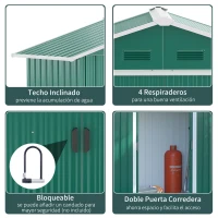 Outsunny Caseta de Jardín 2,2 m² 194x110x184 cm Cobertizo de Acero Galvanizado para Almacenamiento de Herramientas con Puerta Corrediza y 4 Ventanas para Terraza Exterior Verde(m-6)