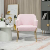 HOMCOM Accent Chair, Living Room Armchair, Vanity Chair with Gold Plating Metal Legs and Soft Padded Seat for Bedroom and Café, Set of 2, Pink(m-7)