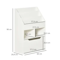 HOMCOM Estante de Madeira para Brinquedos com 3 Compartimentos 2 Cubos e Gaveta Móvel com 4 Rodas Estante para Livros Infantil para Dormitório Infantil Sala de Jogos 60x29,9x90cm Branco(m-3)