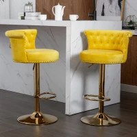 Set aus 2 drehbaren und höhenverstellbaren Barhockern mit Lehne und Fußstütze für Küche und Esszimmer, Gelb(m-4)