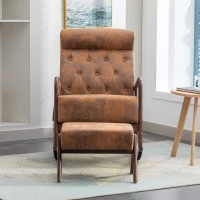 Ergonomischer Schaukelstuhl Holz mit Fußstütze, hoher Komfort, Kaffeebraun(m-4)