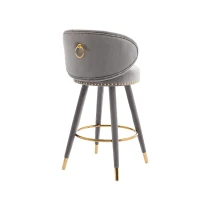 Set aus 2 höhenverstellbaren Barhockern mit Lehne und 360°-Drehung, Holzfüßen und Bezug in Samtoptik für Zuhause, Küche und Restaurants, Grau(m-10)