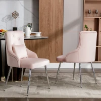 Set de 2 Sillas de Comedor Modernas en Tela Efecto Terciopelo con Cojín Lumbar Asiento Acolchado y Diseño de Botones Rosa(m-2)
