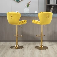 Set aus 2 drehbaren, höhenverstellbaren Barhockern mit Lehne und Fußstütze mit Bezug in Samtoptik für Küche und Esszimmer, Senfgelb(m-5)