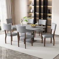 Set di 6 Sedie Imbottite in tessuto effetto velluto per Sala da Pranzo con Gambe in Legno, Grigio(m-5)