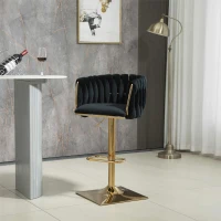 2 Art-déco Barhocker mit Lehne und Fußstütze, höhenverstellbar und 360° drehbar, Schwarz(m-6)