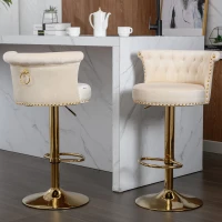 Set aus 2 drehbaren und höhenverstellbaren Barhockern mit Lehne und Fußstütze für Küche und Esszimmer, Beige(m-2)