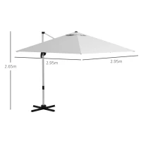 Outsunny 3 x 3(m) Cantilever Roma Parasol with Aluminum Frame, Crank and Tilt, Square Overhanging Patio Umbrella with 360° Rotation, 250g Sun Shade Canopy with Cross Base, White(m-3)