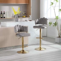 Set aus 2 höhenverstellbaren Barhockern mit Lehne und Fußstütze, drehbar, Grau(m-4)