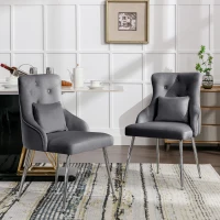 Set de 2 Sillas de Comedor Modernas en Tela Efecto Terciopelo con Cojín Lumbar Asiento Acolchado y Diseño de Botones Gris(m-2)