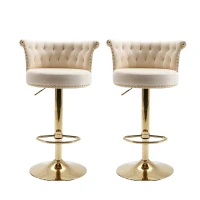Set aus 2 drehbaren und höhenverstellbaren Barhockern mit Lehne und Fußstütze für Küche und Esszimmer, Beige(m-1)