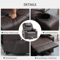 HOMCOM Massagestoel met Opstahulp, Ligfunctie, Kunstleer, tot 180 kg, 88 x 99 x 106 cm, Bruin(m-8)