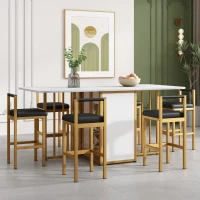 Juego de Comedor con Mesa Plegable Multifuncional y 6 Sillas de Estilo Moderno Color Blanco y Dorado(m-5)