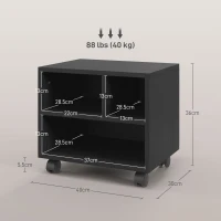 HOMCOM Three-Compartment Printer Cabinet, with Wheels - Black(m-3)