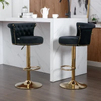 Set aus 2 drehbaren und höhenverstellbaren Barhockern mit Lehne und Fußstütze für Küche und Esszimmer, Schwarz(m-4)