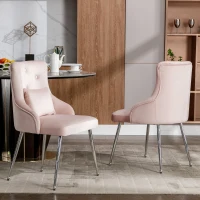 Set de 2 Sillas de Comedor Modernas en Tela Efecto Terciopelo con Cojín Lumbar Asiento Acolchado y Diseño de Botones Rosa(m-7)